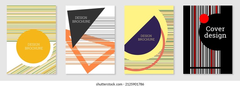 Set of cover design in Memphis style. Geometric design, abstract background. Fashionable bright cover, banner, poster, booklet. Creative colors.
