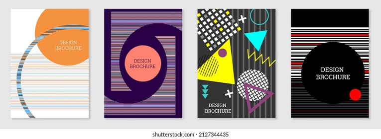 Diseño de portada al estilo Memphis. Diseño geométrico, fondo abstracto. Portada moderna y brillante, pancarta, afiche, folleto. Colores creativos.