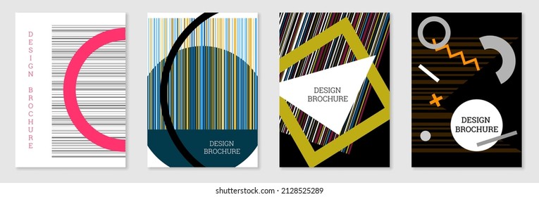 Set of cover design in Memphis style. Geometric design, abstract background. Fashionable bright cover, banner, poster, booklet. Creative colors.