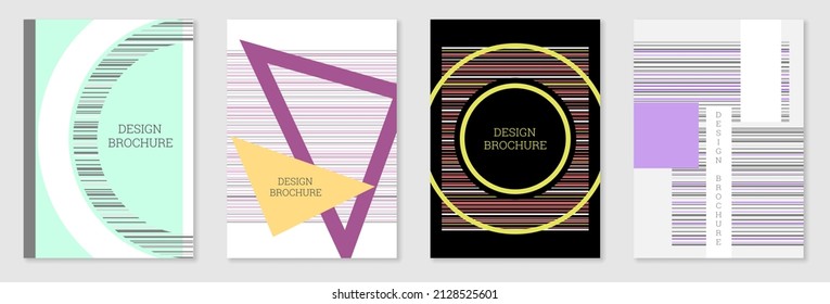 Set of cover design in Memphis style. Geometric design, abstract background. Fashionable bright cover, banner, poster, booklet. Creative colors.