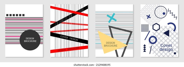 Cover-Design im Memphis-Stil. Geometrisches Design, abstrakter Hintergrund. Modisch helles Cover, Banner, Poster, Broschüre. Kreative Farben.