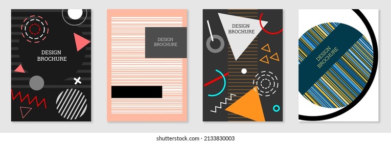 Diseño de portada al estilo Memphis. Diseño geométrico, fondo abstracto. Portada moderna y brillante, pancarta, afiche, folleto. Colores creativos.