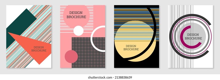 Set of cover design in Memphis style. Geometric design, abstract background. Fashionable bright cover, banner, poster, booklet. Creative colors.