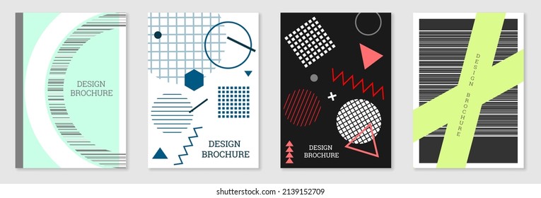 Diseño de portada al estilo Memphis. Diseño geométrico, fondo abstracto. Portada moderna y brillante, pancarta, afiche, folleto. Colores creativos.