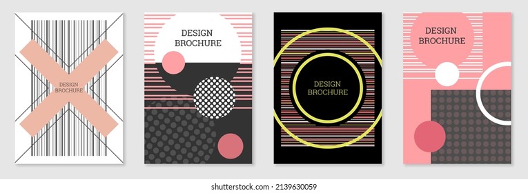 Set of cover design in Memphis style. Geometric design, abstract background. Fashionable bright cover, banner, poster, booklet. Creative colors.