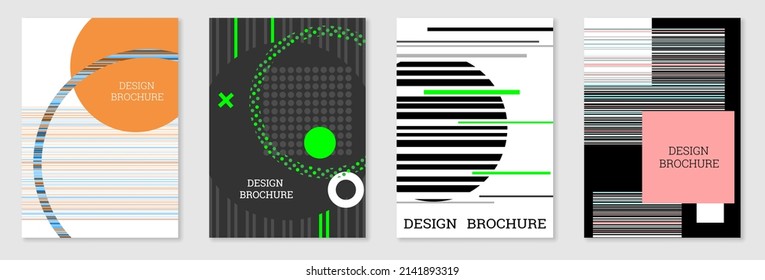 Set of cover design in Memphis style. Geometric design, abstract background. Fashionable bright cover, banner, poster, booklet. Creative colors.