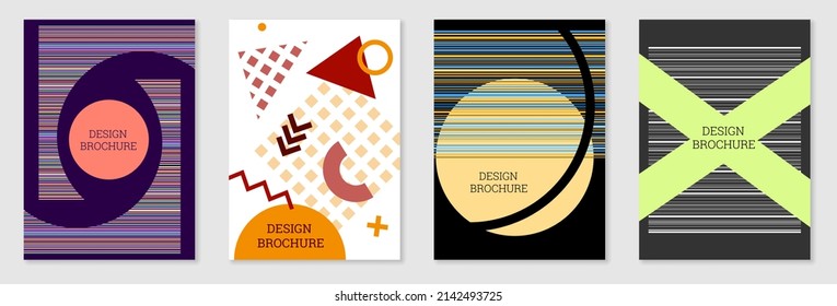 Set of cover design in Memphis style. Geometric design, abstract background. Fashionable bright cover, banner, poster, booklet. Creative colors.