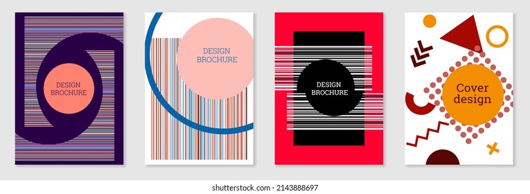 Set of cover design in Memphis style. Geometric design, abstract background. Fashionable bright cover, banner, poster, booklet. Creative colors.