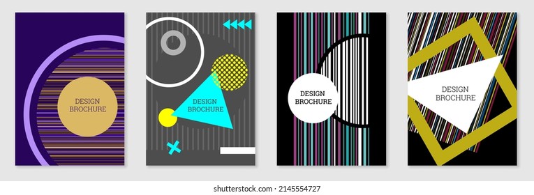 Set of cover design in Memphis style. Geometric design, abstract background. Fashionable bright cover, banner, poster, booklet. Creative colors.