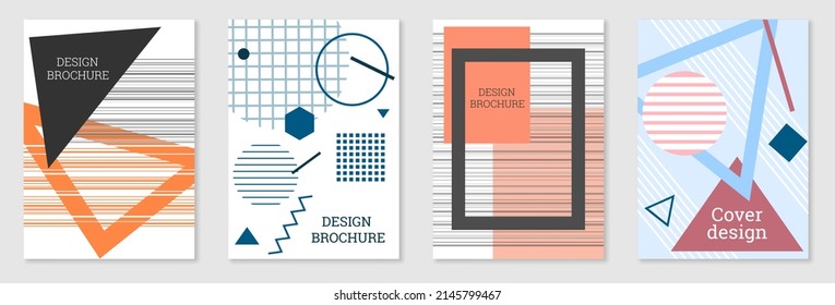Diseño de portada al estilo Memphis. Diseño geométrico, fondo abstracto. Portada moderna y brillante, pancarta, afiche, folleto. Colores creativos.