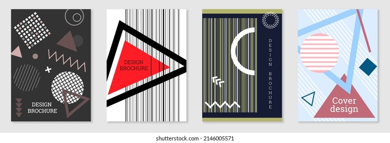 Diseño de portada al estilo Memphis. Diseño geométrico, fondo abstracto. Portada moderna y brillante, pancarta, afiche, folleto. Colores creativos.
