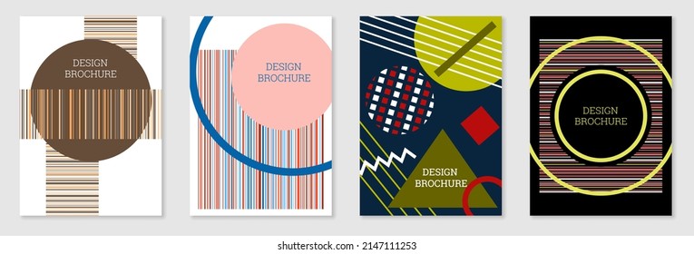 Set of cover design in Memphis style. Geometric design, abstract background. Fashionable bright cover, banner, poster, booklet. Creative colors.