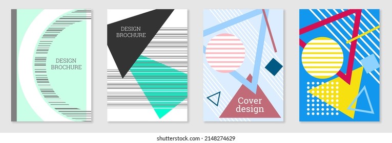 Diseño de portada al estilo Memphis. Diseño geométrico, fondo abstracto. Portada moderna y brillante, pancarta, afiche, folleto. Colores creativos.