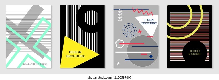 Set of cover design in Memphis style. Geometric design, abstract background. Fashionable bright cover, banner, poster, booklet. Creative colors.