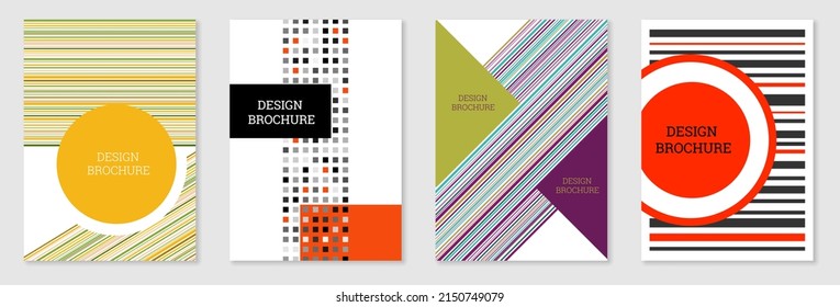 Set of cover design in Memphis style. Geometric design, abstract background. Fashionable bright cover, banner, poster, booklet. Creative colors.