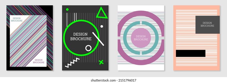 Diseño de portada al estilo Memphis. Diseño geométrico, fondo abstracto. Portada moderna y brillante, pancarta, afiche, folleto. Colores creativos.