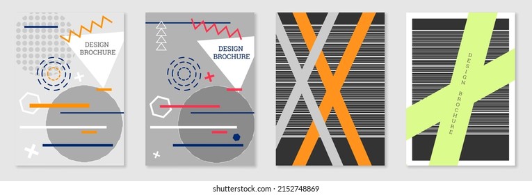 Set of cover design in Memphis style. Geometric design, abstract background. Fashionable bright cover, banner, poster, booklet. Creative colors.