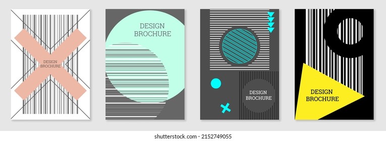 Set of cover design in Memphis style. Geometric design, abstract background. Fashionable bright cover, banner, poster, booklet. Creative colors.