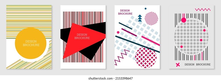 Diseño de portada al estilo Memphis. Diseño geométrico, fondo abstracto. Portada moderna y brillante, pancarta, afiche, folleto. Colores creativos.