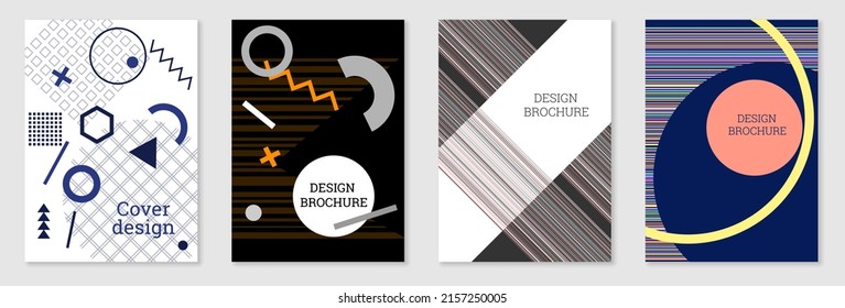 Diseño de portada al estilo Memphis. Diseño geométrico, fondo abstracto. Portada moderna y brillante, pancarta, afiche, folleto. Colores creativos.