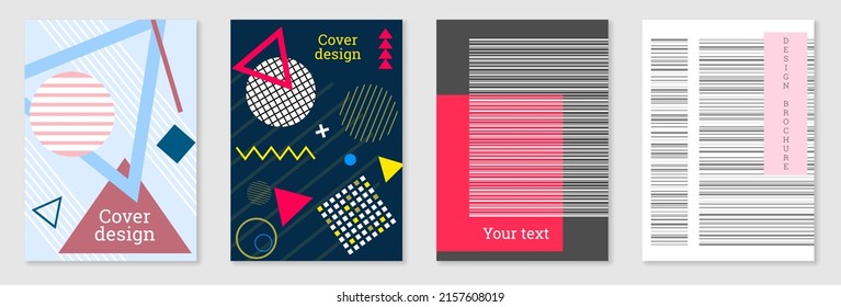 Diseño de portada al estilo Memphis. Diseño geométrico, fondo abstracto. Portada moderna y brillante, pancarta, afiche, folleto. Colores creativos.