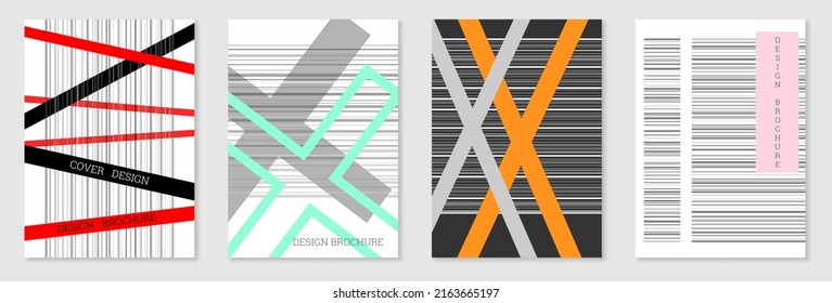 Set of cover design in Memphis style. Geometric design, abstract background. Fashionable bright cover, banner, poster, booklet. Creative colors.