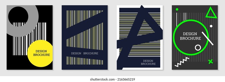 Set of cover design in Memphis style. Geometric design, abstract background. Fashionable bright cover, banner, poster, booklet. Creative colors.