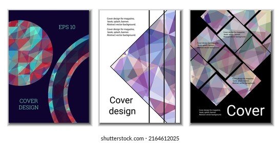 Set of cover design in Memphis style. Geometric design, abstract background. Fashionable bright cover, banner, poster, booklet. Creative colors.