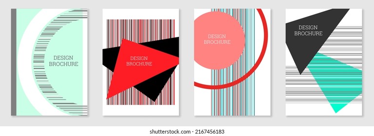 Set of cover design in Memphis style. Geometric design, abstract background. Fashionable bright cover, banner, poster, booklet. Creative colors.