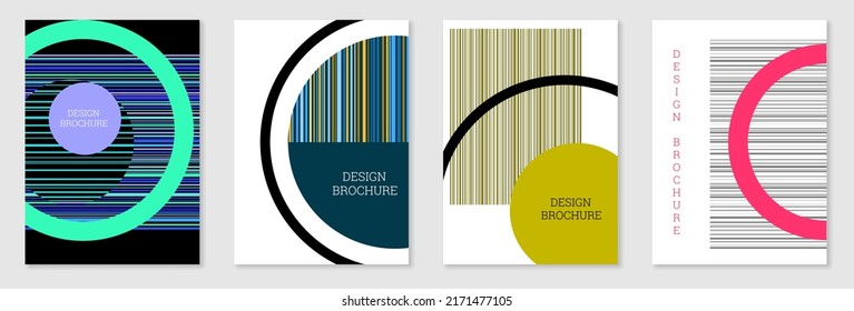 Set of cover design in Memphis style. Geometric design, abstract background. Fashionable bright cover, banner, poster, booklet. Creative colors.