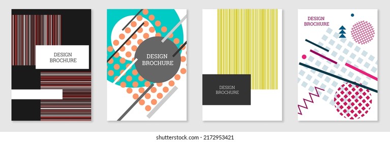 Set of cover design in Memphis style. Geometric design, abstract background. Fashionable bright cover, banner, poster, booklet. Creative colors.