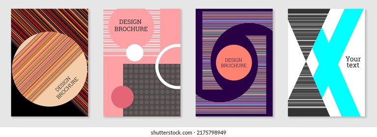 Set of cover design in Memphis style. Geometric design, abstract background. Fashionable bright cover, banner, poster, booklet. Creative colors.