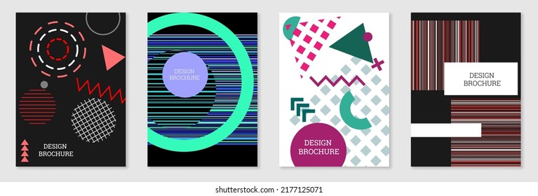 Diseño de portada al estilo Memphis. Diseño geométrico, fondo abstracto. Portada moderna y brillante, pancarta, afiche, folleto. Colores creativos.