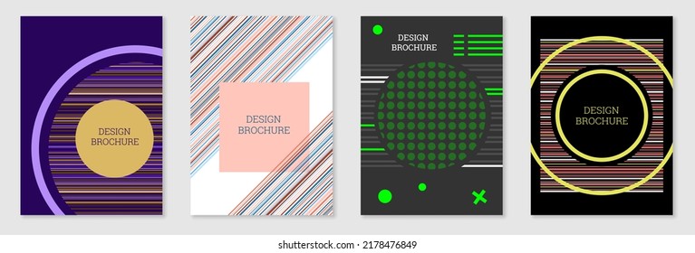 Set of cover design in Memphis style. Geometric design, abstract background. Fashionable bright cover, banner, poster, booklet. Creative colors.