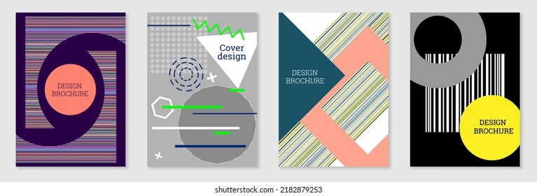 Diseño de portada al estilo Memphis. Diseño geométrico, fondo abstracto. Portada moderna y brillante, pancarta, afiche, folleto. Colores creativos.