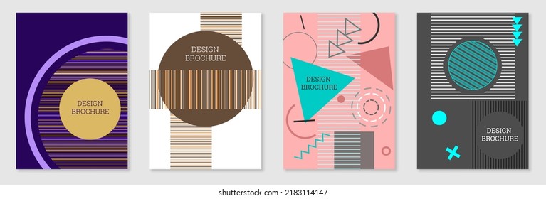 Diseño de portada al estilo Memphis. Diseño geométrico, fondo abstracto. Portada moderna y brillante, pancarta, afiche, folleto. Colores creativos.