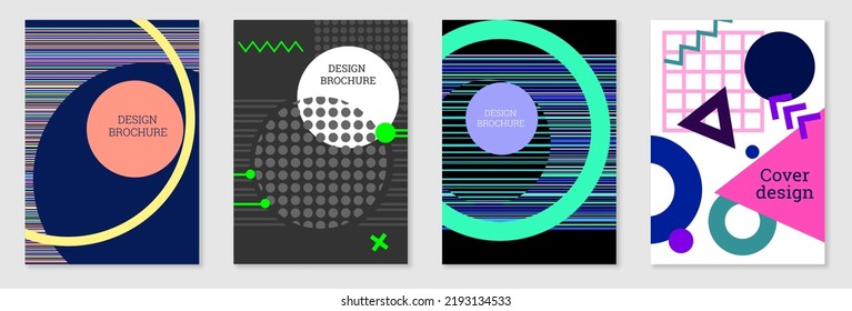 Diseño de portada al estilo Memphis. Diseño geométrico, fondo abstracto. Portada moderna y brillante, pancarta, afiche, folleto. Colores creativos.