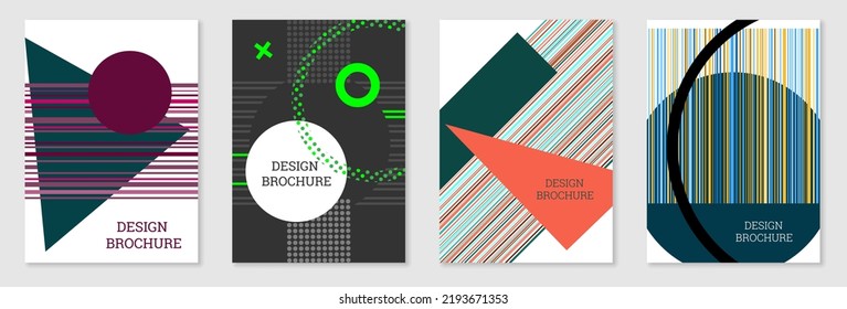 Diseño de portada al estilo Memphis. Diseño geométrico, fondo abstracto. Portada moderna y brillante, pancarta, afiche, folleto. Colores creativos.
