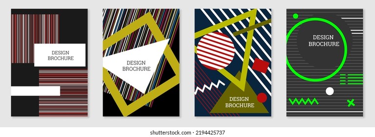 Set of cover design in Memphis style. Geometric design, abstract background. Fashionable bright cover, banner, poster, booklet. Creative colors.
