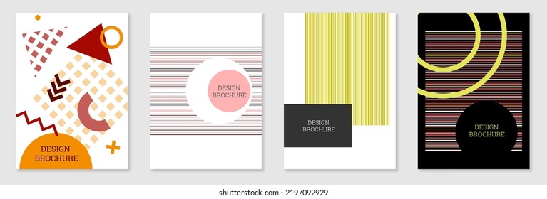 Set of cover design in Memphis style. Geometric design, abstract background. Fashionable bright cover, banner, poster, booklet. Creative colors.