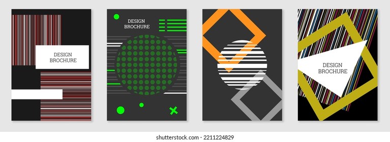 Set of cover design in Memphis style. Geometric design, abstract background. Fashionable bright cover, banner, poster, booklet. Creative colors.