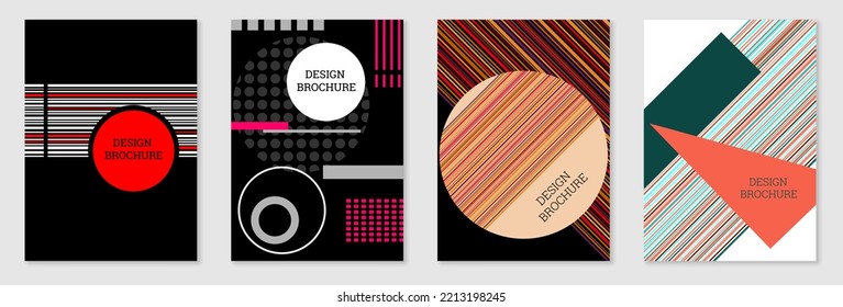 Set of cover design in Memphis style. Geometric design, abstract background. Fashionable bright cover, banner, poster, booklet. Creative colors.