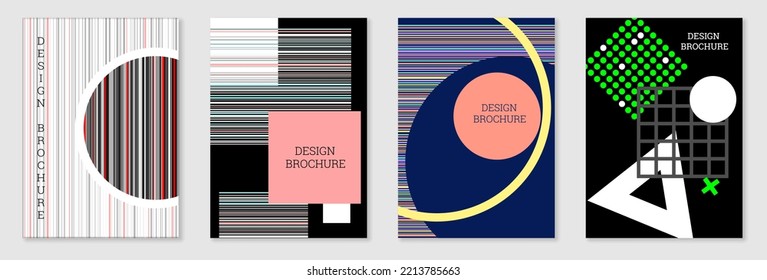 Set of cover design in Memphis style. Geometric design, abstract background. Fashionable bright cover, banner, poster, booklet. Creative colors.