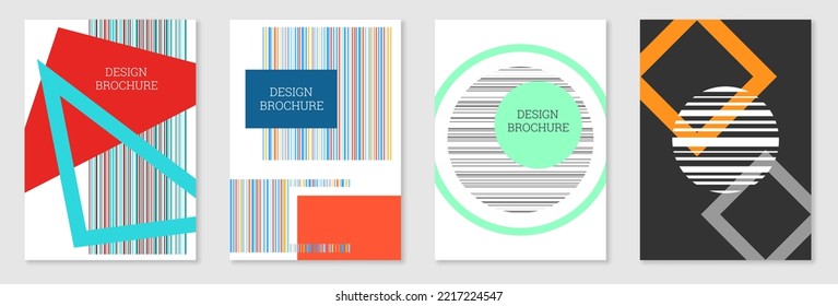Set of cover design in Memphis style. Geometric design, abstract background. Fashionable bright cover, banner, poster, booklet. Creative colors.
