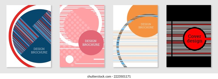 Set of cover design in Memphis style. Geometric design, abstract background. Fashionable bright cover, banner, poster, booklet. Creative colors.