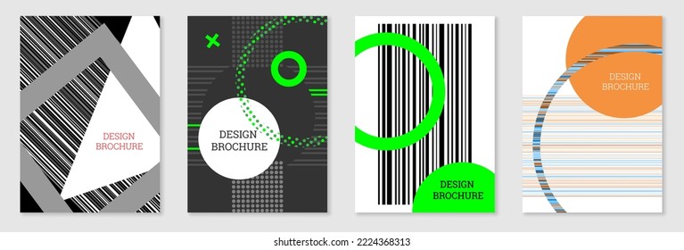 Cover-Design im Memphis-Stil. Geometrisches Design, abstrakter Hintergrund. Modisch helles Cover, Banner, Poster, Broschüre. Kreative Farben.