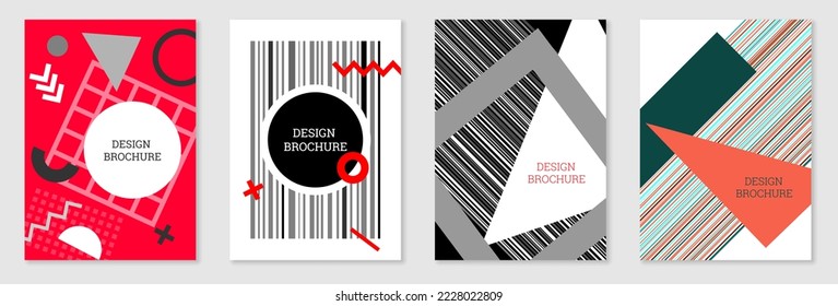 Diseño de portada al estilo Memphis. Diseño geométrico, fondo abstracto. Portada moderna y brillante, pancarta, afiche, folleto. Colores creativos.