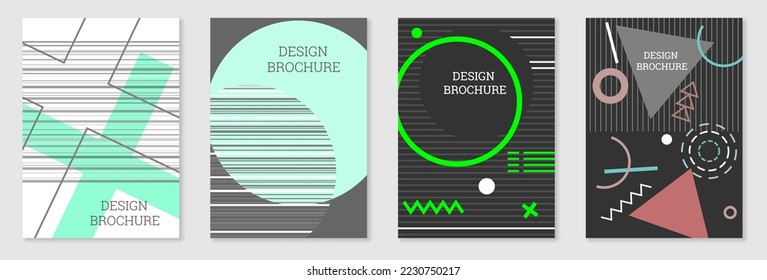 Diseño de portada al estilo Memphis. Diseño geométrico, fondo abstracto. Portada moderna y brillante, pancarta, afiche, folleto. Colores creativos.