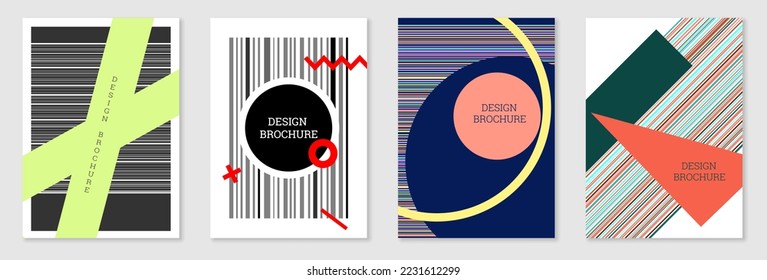 Diseño de portada al estilo Memphis. Diseño geométrico, fondo abstracto. Portada moderna y brillante, pancarta, afiche, folleto. Colores creativos.