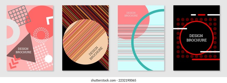 Cover-Design im Memphis-Stil. Geometrisches Design, abstrakter Hintergrund. Modisch helles Cover, Banner, Poster, Broschüre. Kreative Farben.